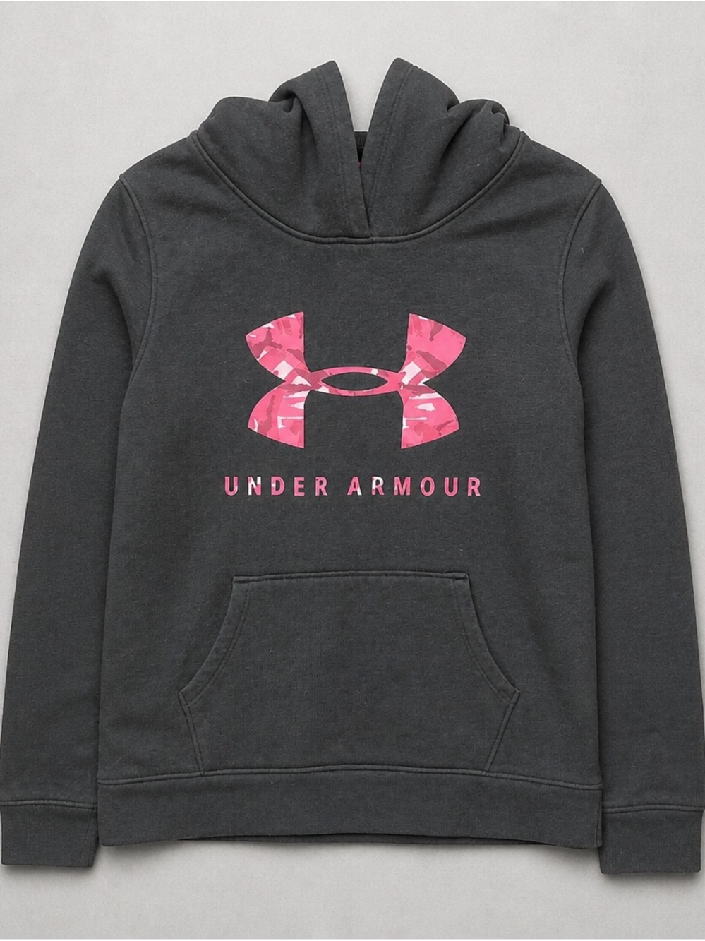 Under Armour Charcoal Hoodie with Pink Camo Logo